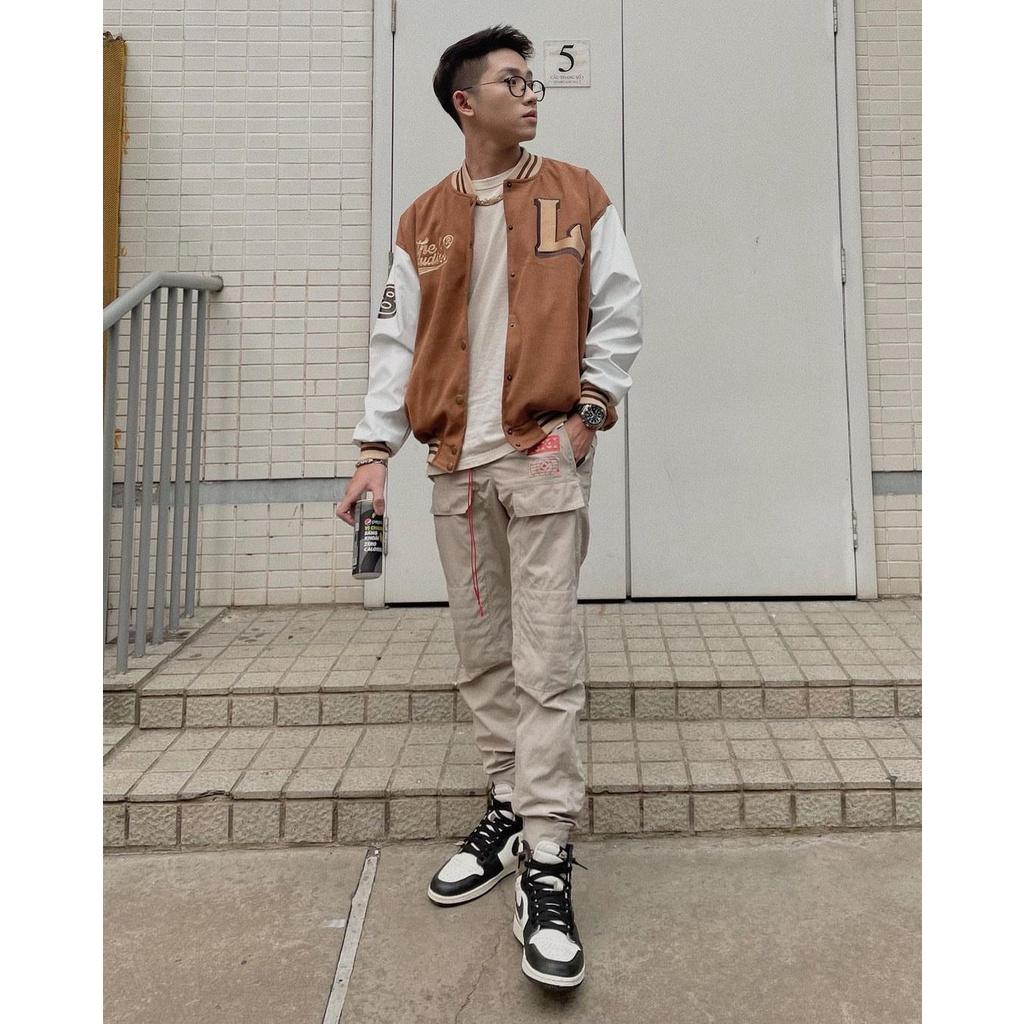 Áo Bomber Jackets Kaki Nhung Gân ANARCHY Form Rộng Unisex Nam Nữ Phong Cách Quốc Dân KTS Ulzzang