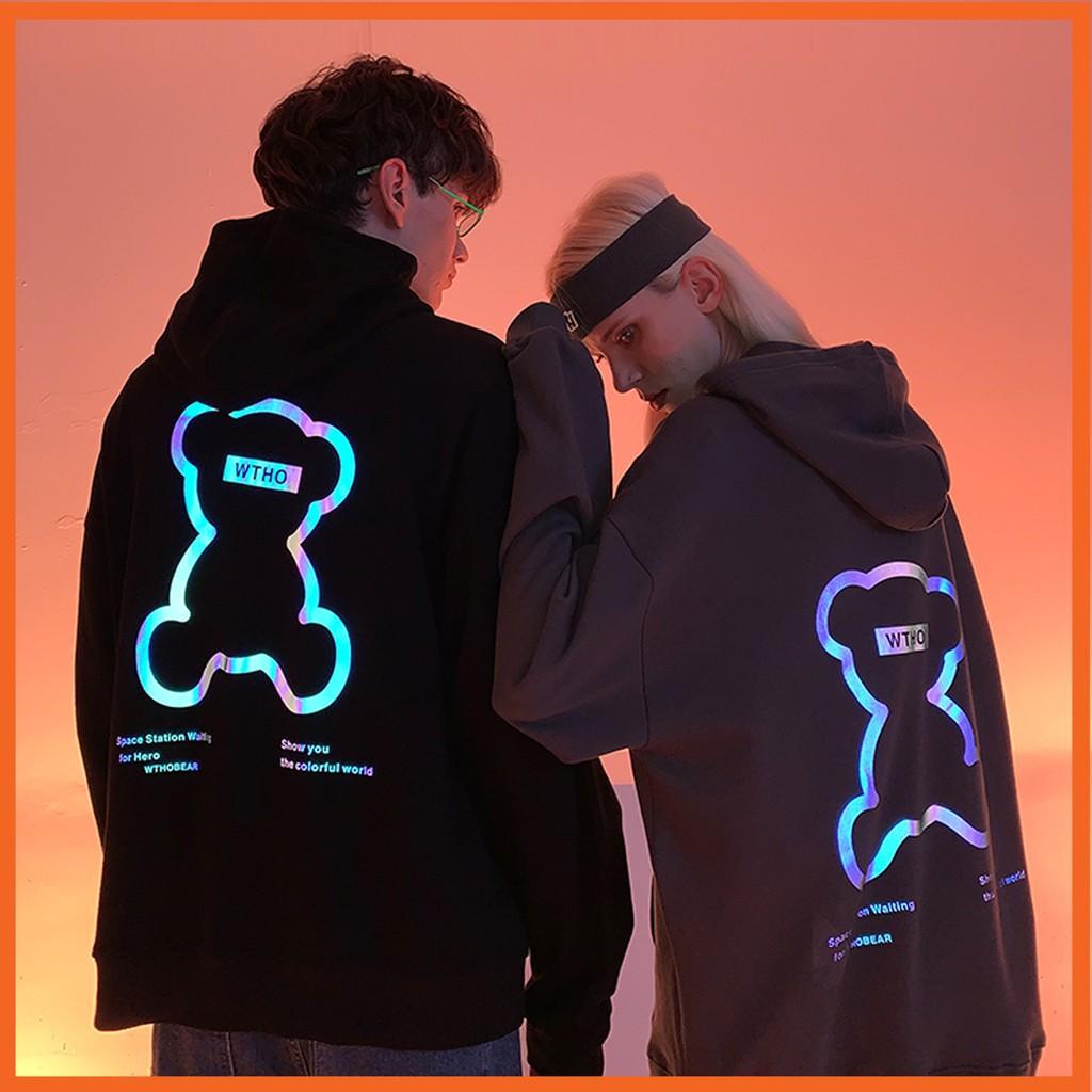 (LILI FASHION) Áo Hoodie Gấu Phản quang Nam Nữ unisex form rộng SIÊU DÀY SIÊU ẤM