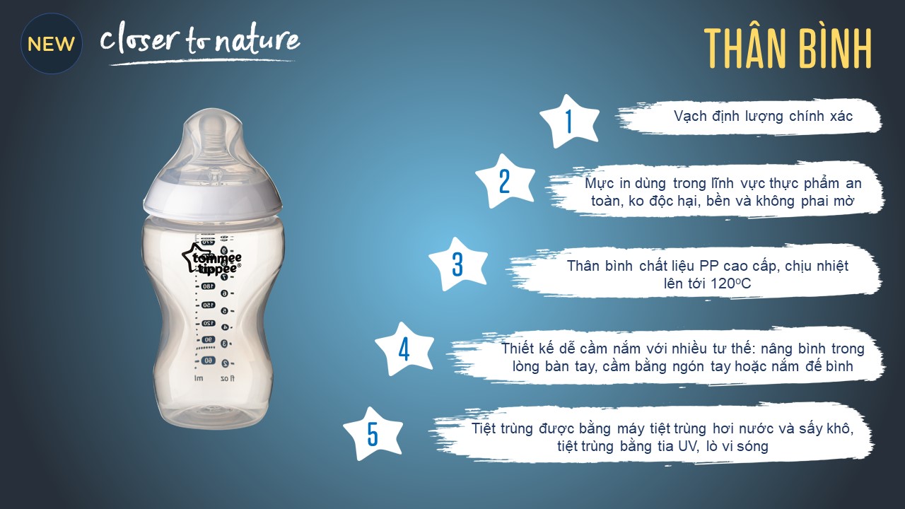 Bình sữa ty siêu mềm tự nhiên Tommee Tippee Closer to Nature 340ml, núm ty đi kèm 3-6 tháng