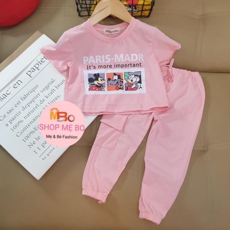 ĐỒ BỘ TAY NGẮN QUẦN DÀI CHO BÉ GÁI thun cotton in hoạt hình mickey - sỉ quần áo trẻ em