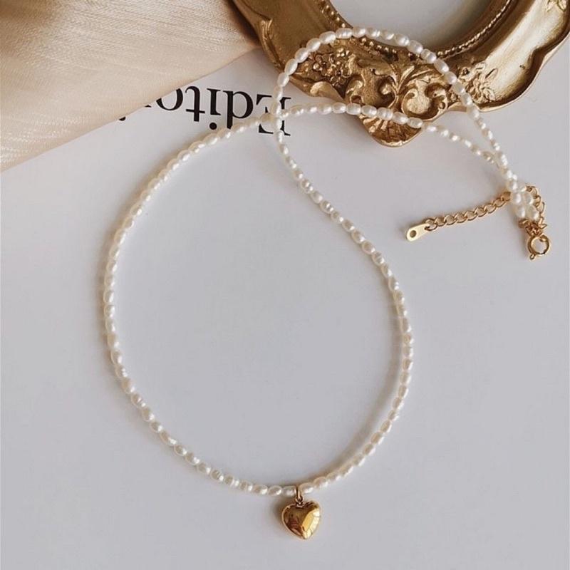 Vòng Cổ Gạo 4 Ly Mặt Trái Tim Bạc Thanh Lịch - Trường Thịnh Ngọc Trai
