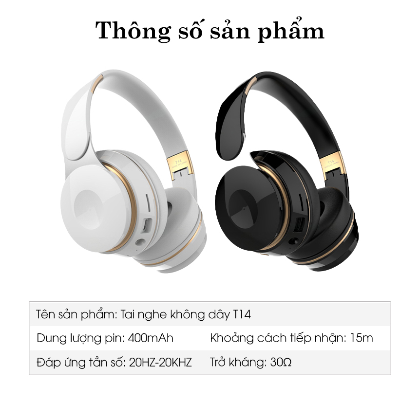 Tai nghe bluetooth không dây cao cấp T14, pin khỏe, âm thanh sống động, micrô độ nét cao  - K1352