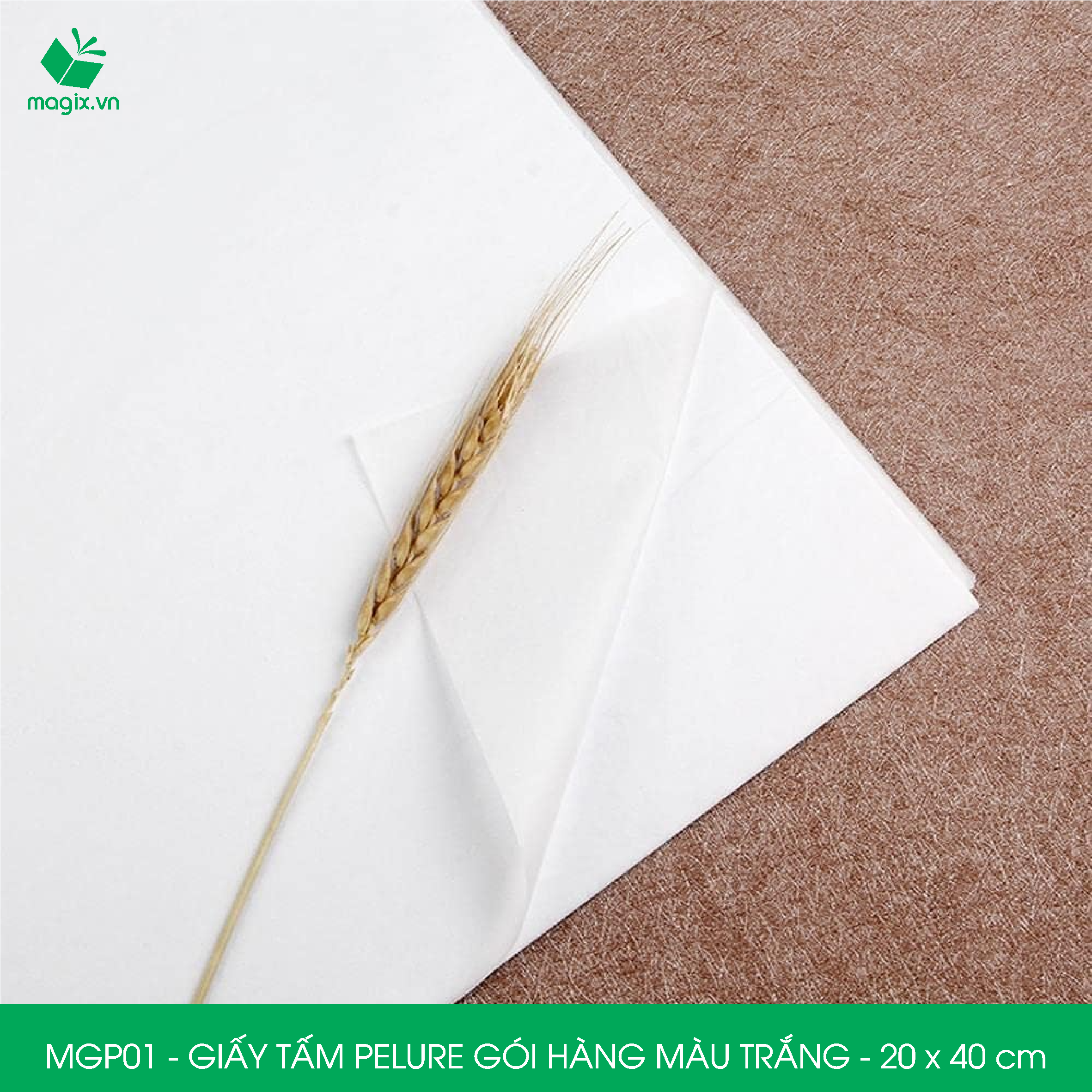 MGP01 - 20x40 cm - 100 tấm giấy Pelure trắng gói hàng, giấy chống ẩm 2 mặt mịn, giấy bọc hàng thời trang