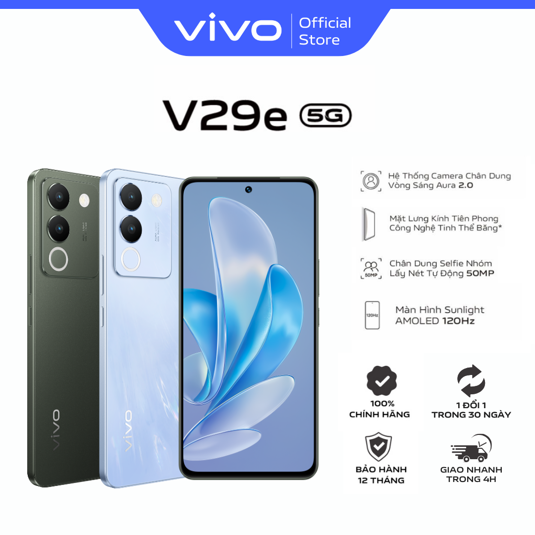 Điện thoại vivo V29e 5G (8GB/256GB) - Hàng Chính Hãng - Camera Selfie 50 MP - Vòng Sáng Aura 2.0 - Màn hình AMOLED 6.67
