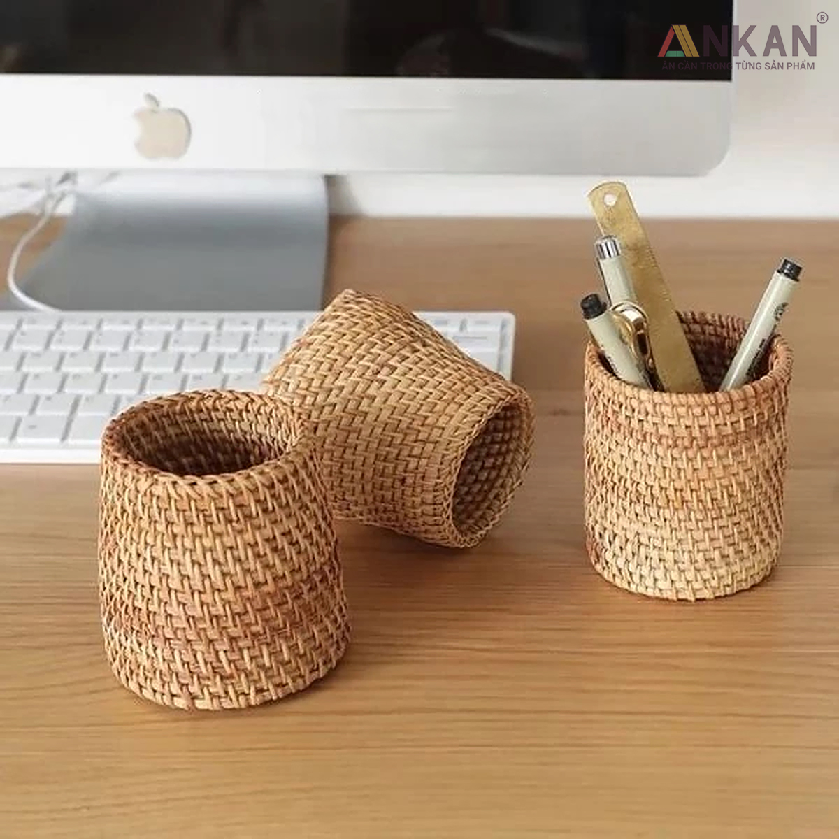 Cốc Mây Tre Đan Thủ Công Đa Năng - Đựng Bút, Cắm Hoa, Trang Trí Bàn Làm Việc - Phong Cách Vintage