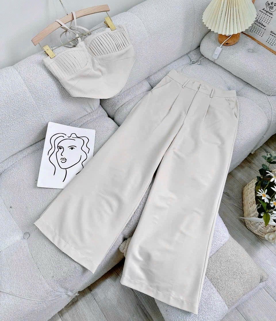 SET ÁO CROPTOP ỐNG DÂY YẾM ÔM BODY + QUẦN TÂY DÀI ỐNG RỘNG LƯNG CAO SUÔNG TRƠN ĐI TIỆC ĐI BIỂN DẠO PHỐ ĐI CHƠI