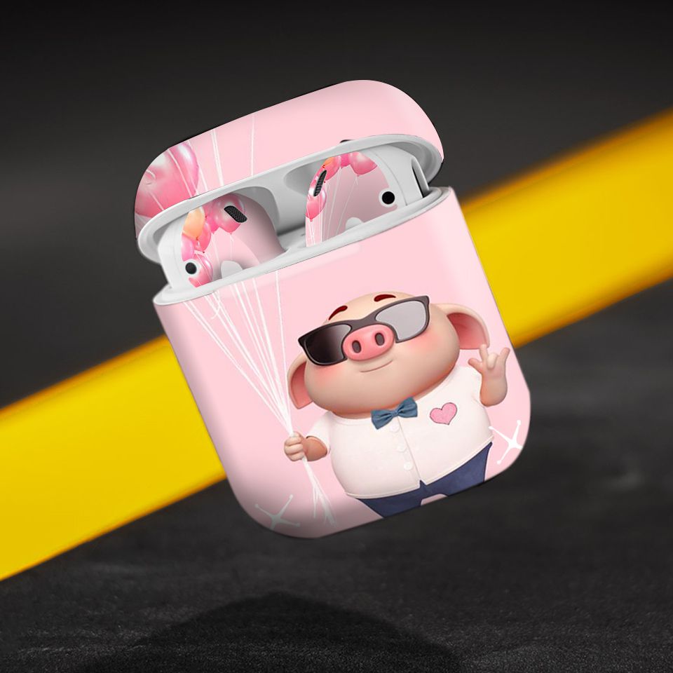 Miếng dán skin chống bẩn cho tai nghe AirPods in hình Heo con dễ thương - HEO2k19 - 069 (bản không dây 1 và 2)