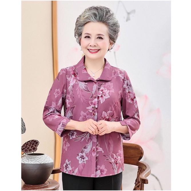 Áo trung niên nữ,áo sơ mi hoa bà cho mẹ,áo kiểu nữ trung niên sang trọng