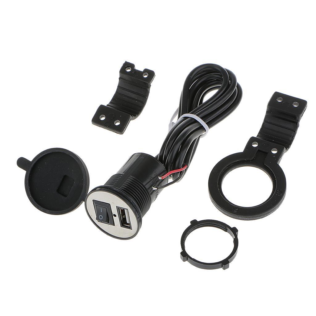 12V Motorcycle Charger Kit with On Off Switch, Motorcycle Smart Phone GPS USB Power Adapter Socket - Waterproof