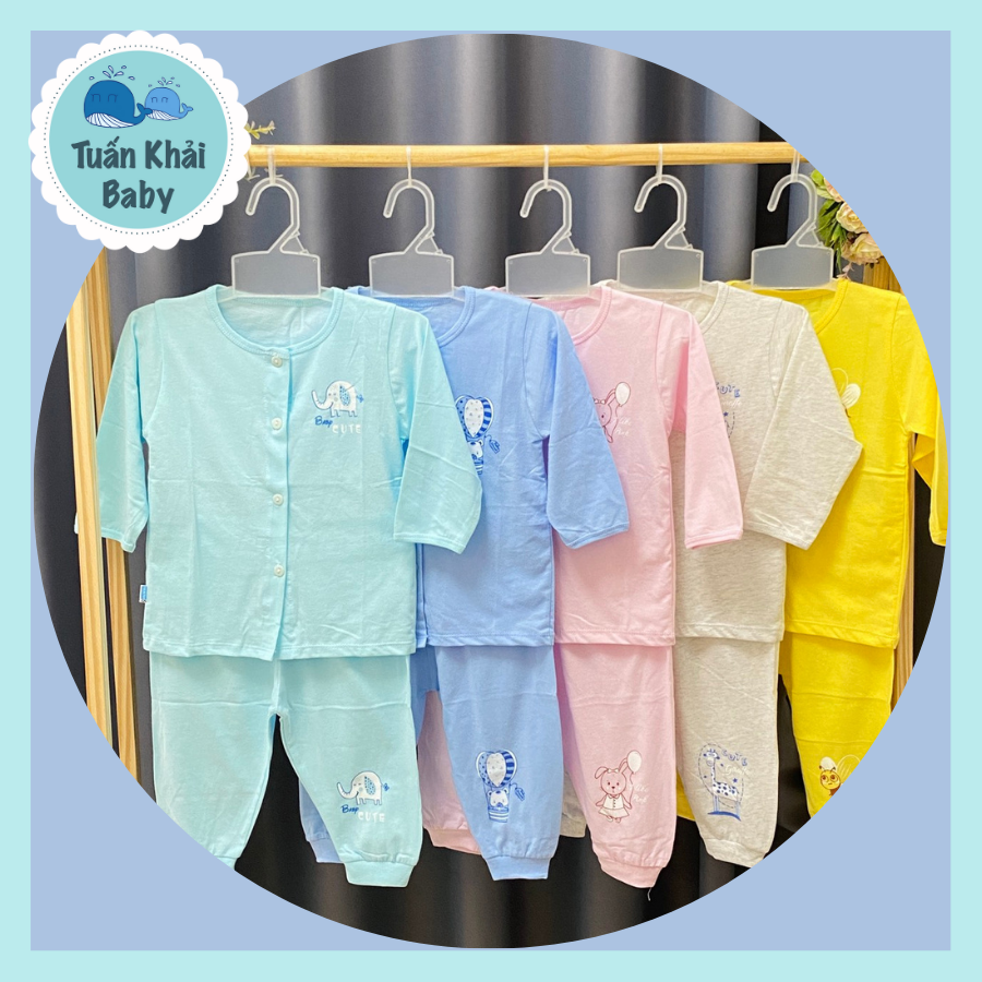Combo 3 bộ quần áo sơ sinh Tay Dài Màu Nút Giữa Thái Hà Thịnh - Size 1-5 cho bé sơ sinh -12kg