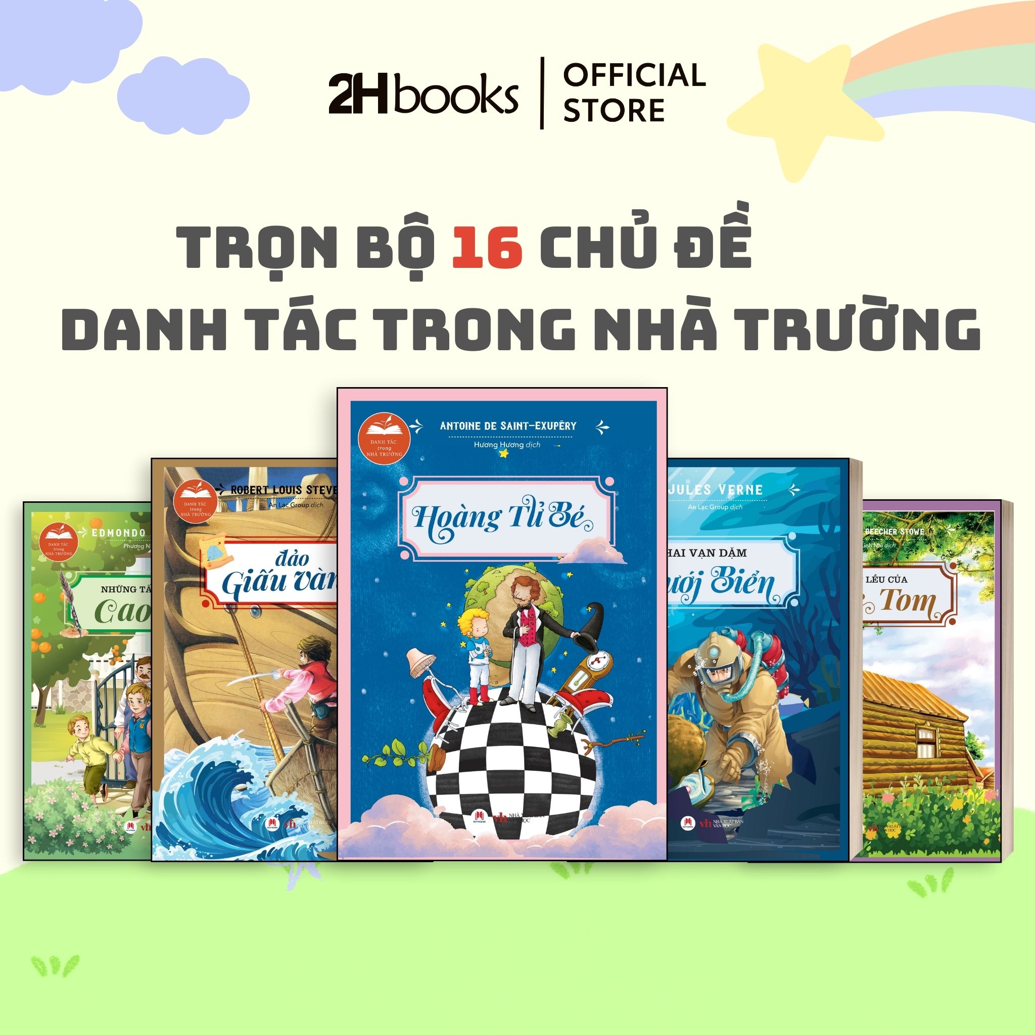 Sách Thiếu Nhi Danh tác trong nhà trường, trọn bộ 16 chủ đề, phiêu lưu, khám phá thê giới, 2HBooks