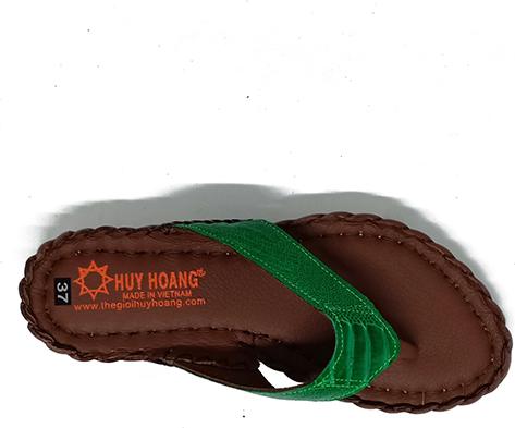 Dép nữ Huy Hoàng da đà điểu màu xanh rêu HT7409