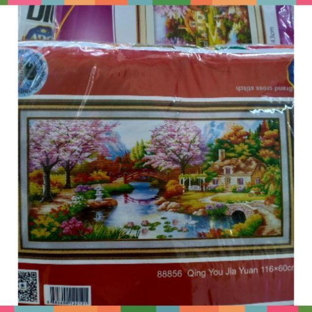 Tranh thêu chữ thập Ngôi nhà mùa xuân ấm áp kt 116*60cm