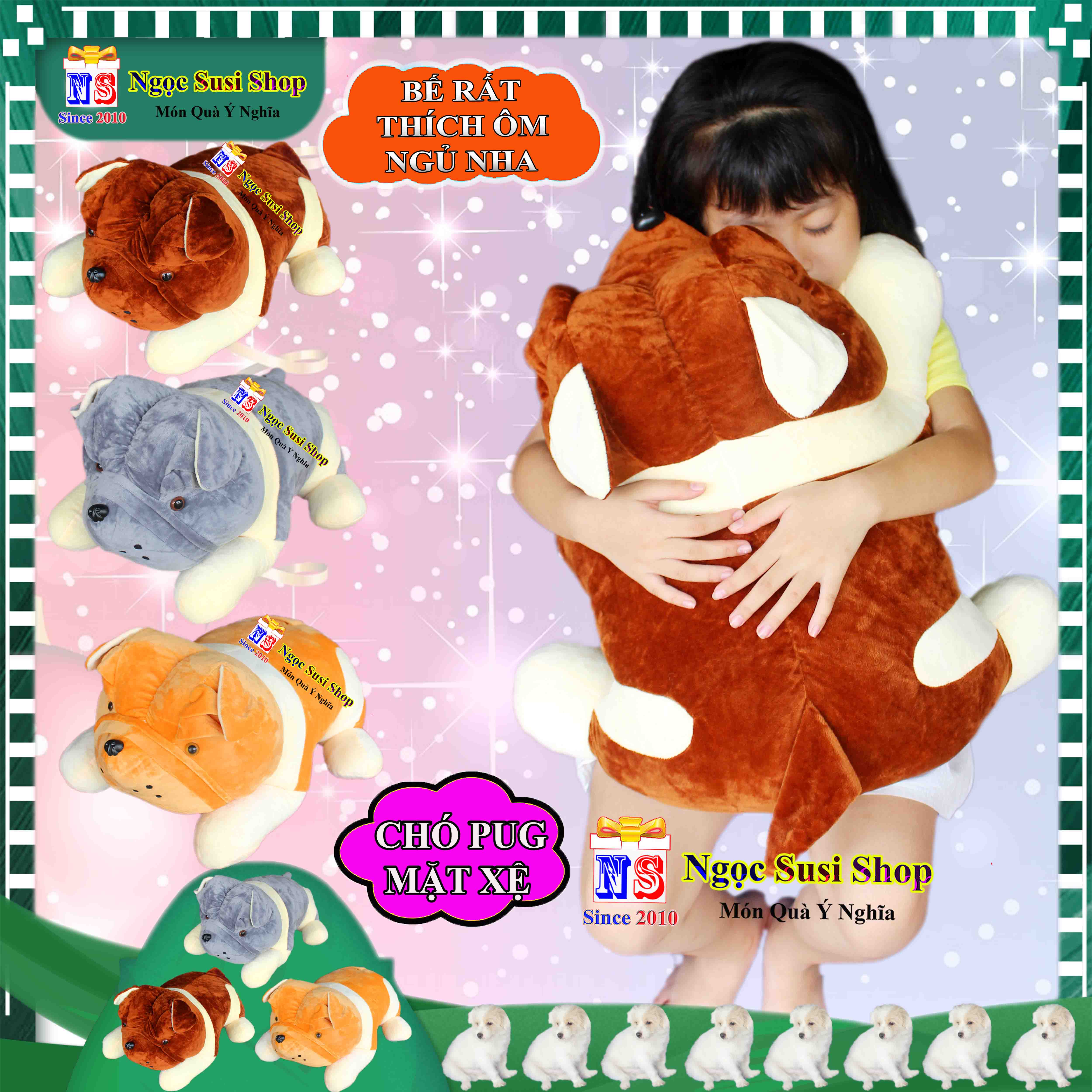 GỐI ÔM THÚ BÔNG CON CHÓ PUG MẶT XỆ SIÊU DỄ THƯƠNG CHO BÉ ÔM NGỦ - GẤU BÔNG HÌNH CON CHÓ PUG MẶT XỆ SIÊU ĐẸP