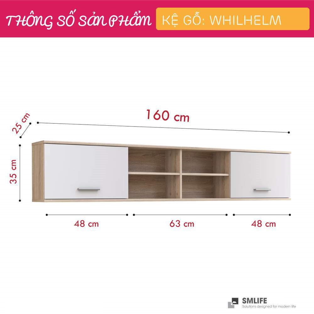 Kệ gỗ treo tường trang trí hiện đại SMLIFE Whilhelm | Gỗ MDF dày 17mm chống ẩm | D160xR25xC35cm