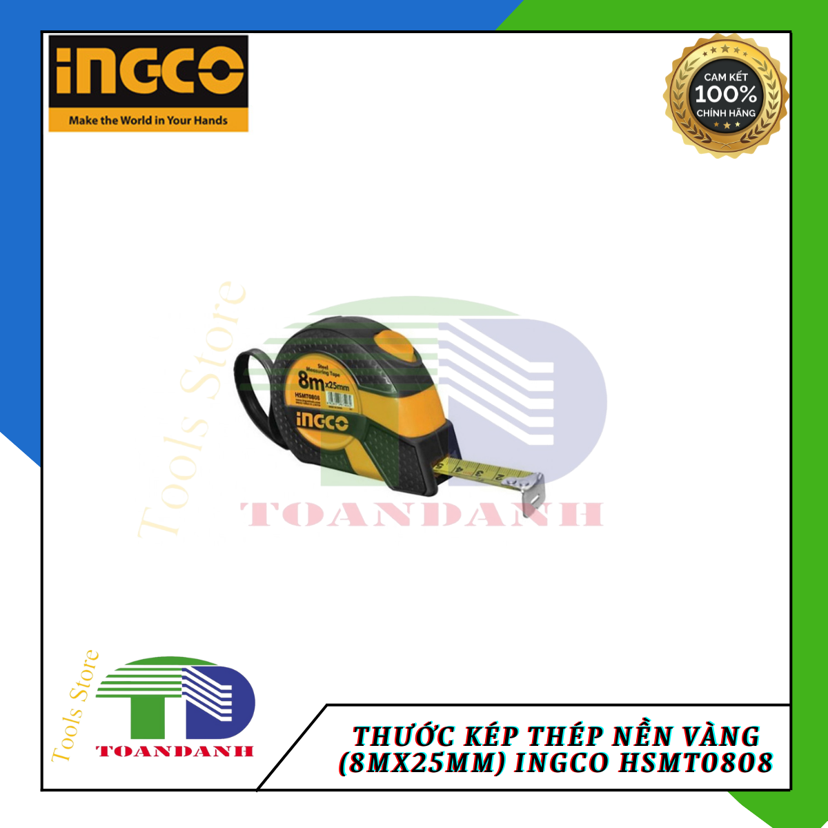 Thước kép thép nền vàng (8mx25mm) Ingco HSMT0808