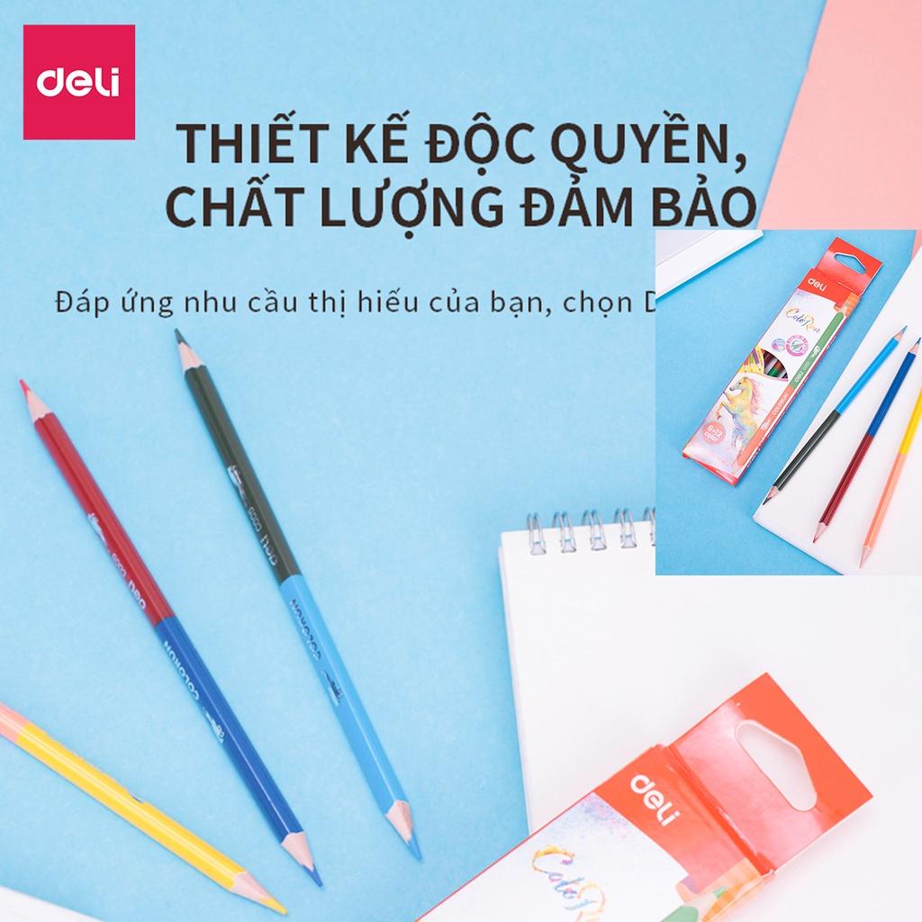 Bút Chì Màu Colorun 6 Cây 2 Đầu 12 Màu Cho Bé Vẽ Tranh Tô Màu Deli - EC00500