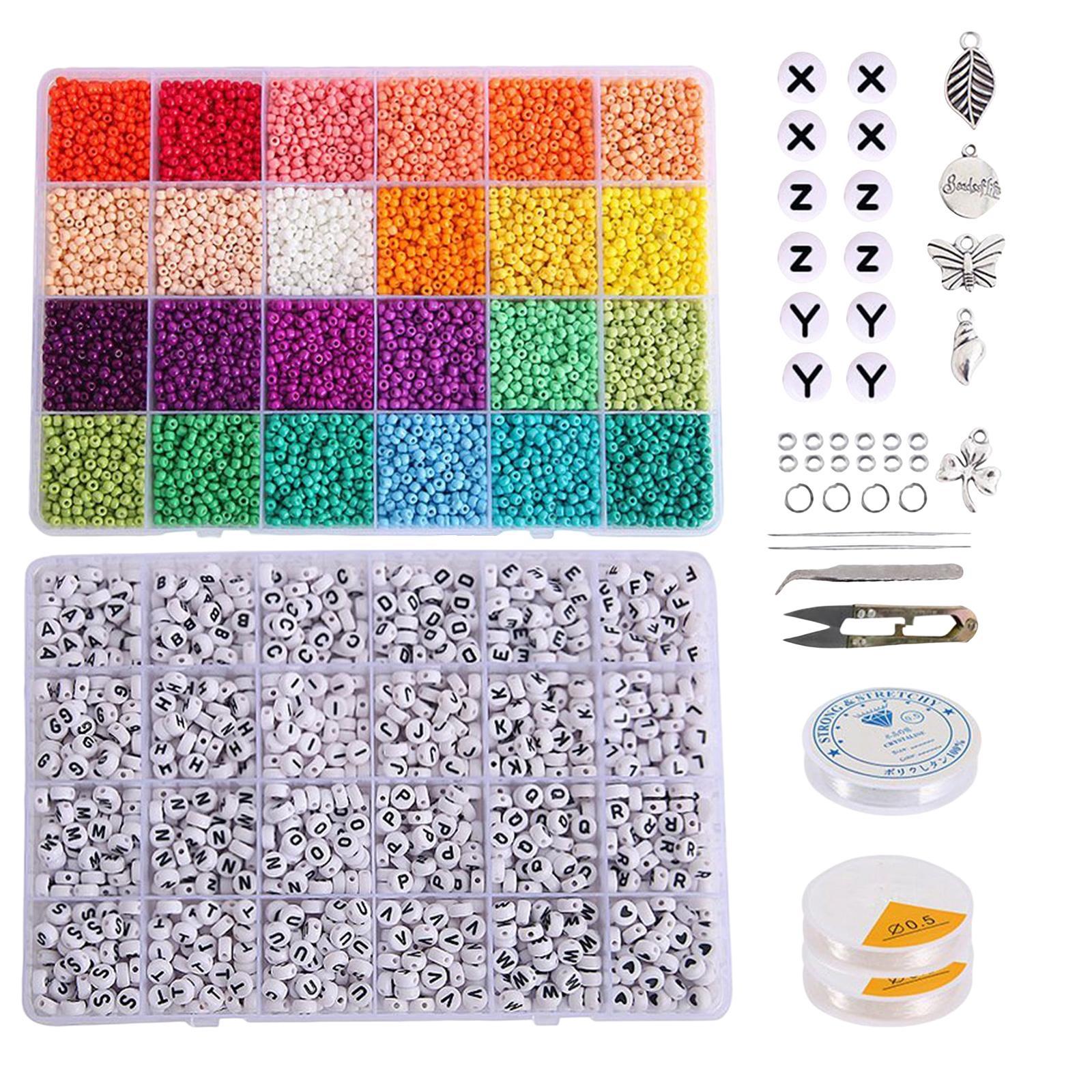 12000Pcs Glass Seed Beads 1350Pcs Letter Beads for Rings Jewelry Making