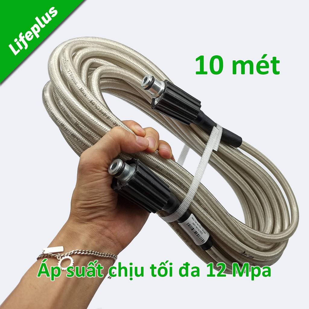 Dây rửa xe 10m áp lực cao lõi nhựa hai đầu ren trong to M22