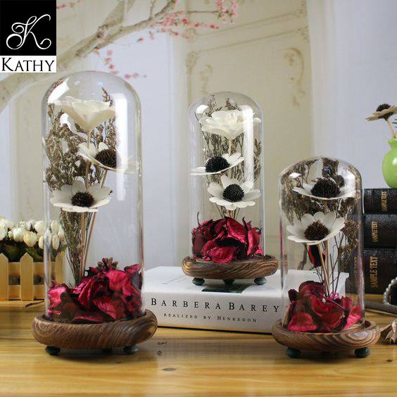 Bình hoa khô đế gỗ nâu 22cm 6139M FLOWERS