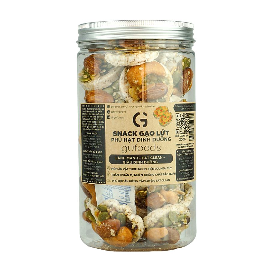 Xu hướng bánh Tết 2024 - Snack gạo lứt phủ granola siêu hạt GUfoods - Bữa ăn nhẹ tiện lợi, Giàu đinh dưỡng, Ăn vặt healthy, Hỗ trợ giảm cân, Ăn kiêng, Eat clean, Thuần chay - Bánh kẹo Tết - Quà Tết