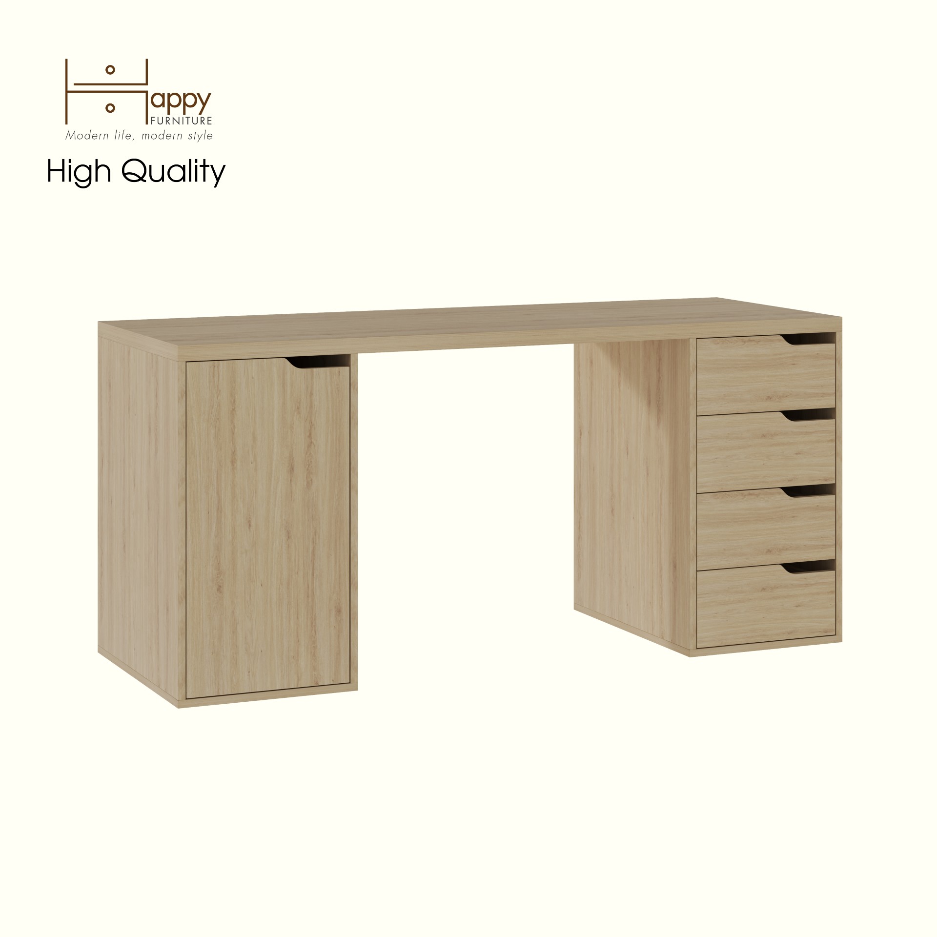 HAPPY FURNITURE , Bàn làm việc 4 ngăn kéo 1 cửa mở - ASO, BAN_150 , 160cm x 59cm x 75cm DxRxC