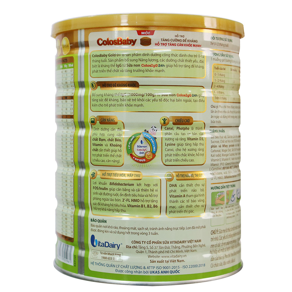 Sữa công thức ColosBaby Gold 0+ vị THANH NHẠT lon 800G (0-12 tháng)