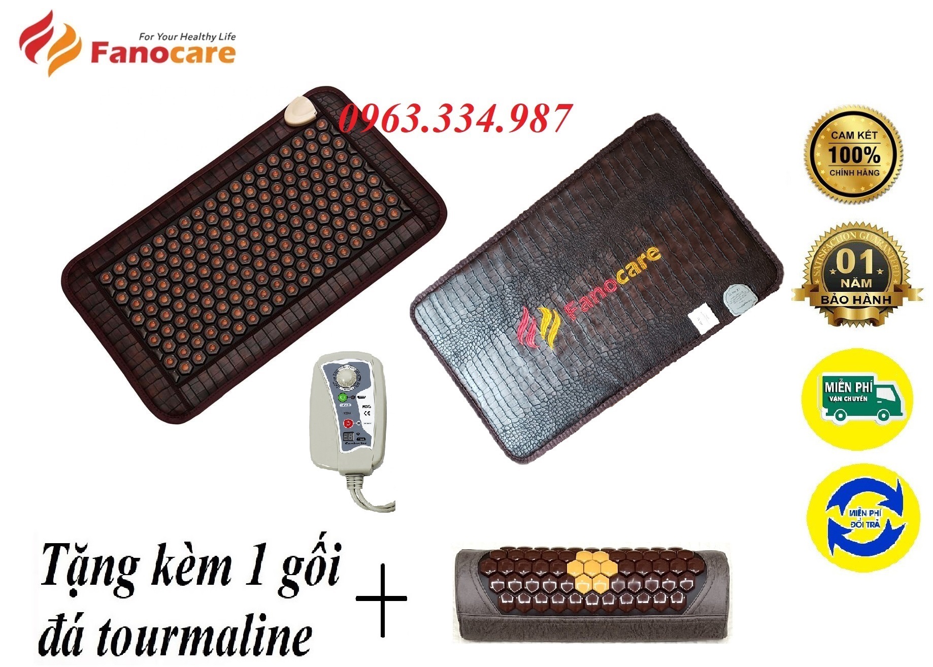 Thảm/Nệm đá nhiệt nóng Fanocare KT 50x80cm đá mắt ngọc