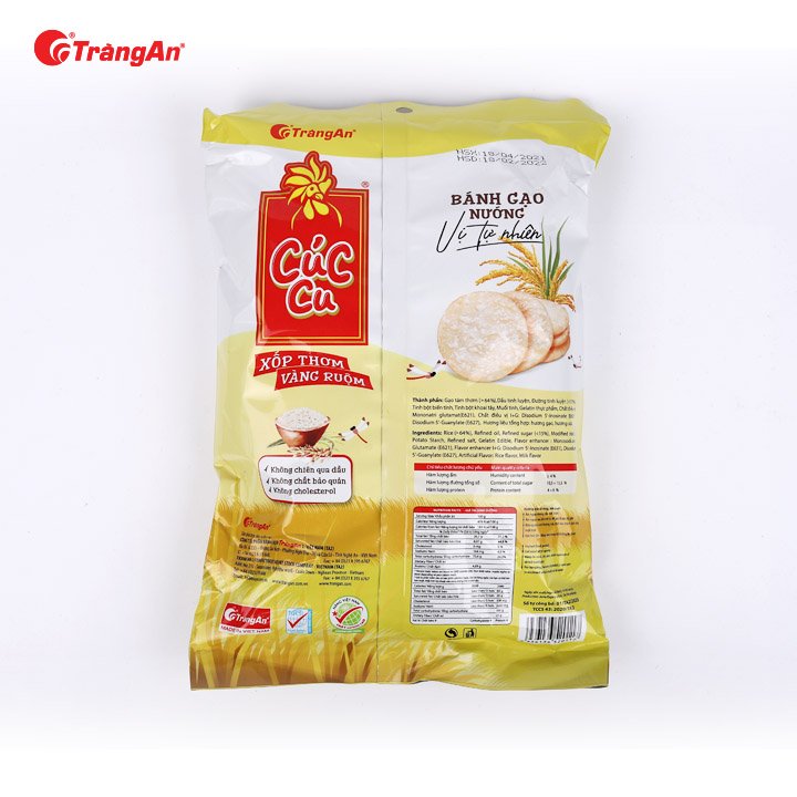 Thùng 20 Gói Bánh Gạo Cúc Cu Vị Ngọt Tự Nhiên, 130g/gói