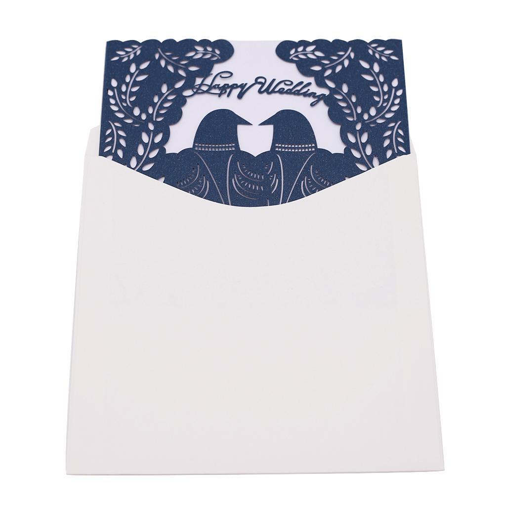 10 Sets Couple Birds Wedding Invitation Cards with Envelopes and Seals Blue