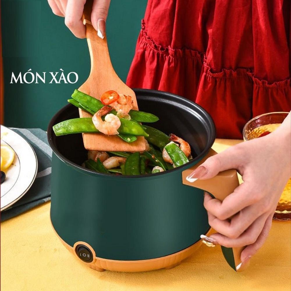 Nồi lẩu mini đa năng, ca nấu mì 18cm 2 nấc nhiệt kèm giá hấp, đế chống dính, chiên xào, hấp, luộc, ăn lẩu tiện dụng