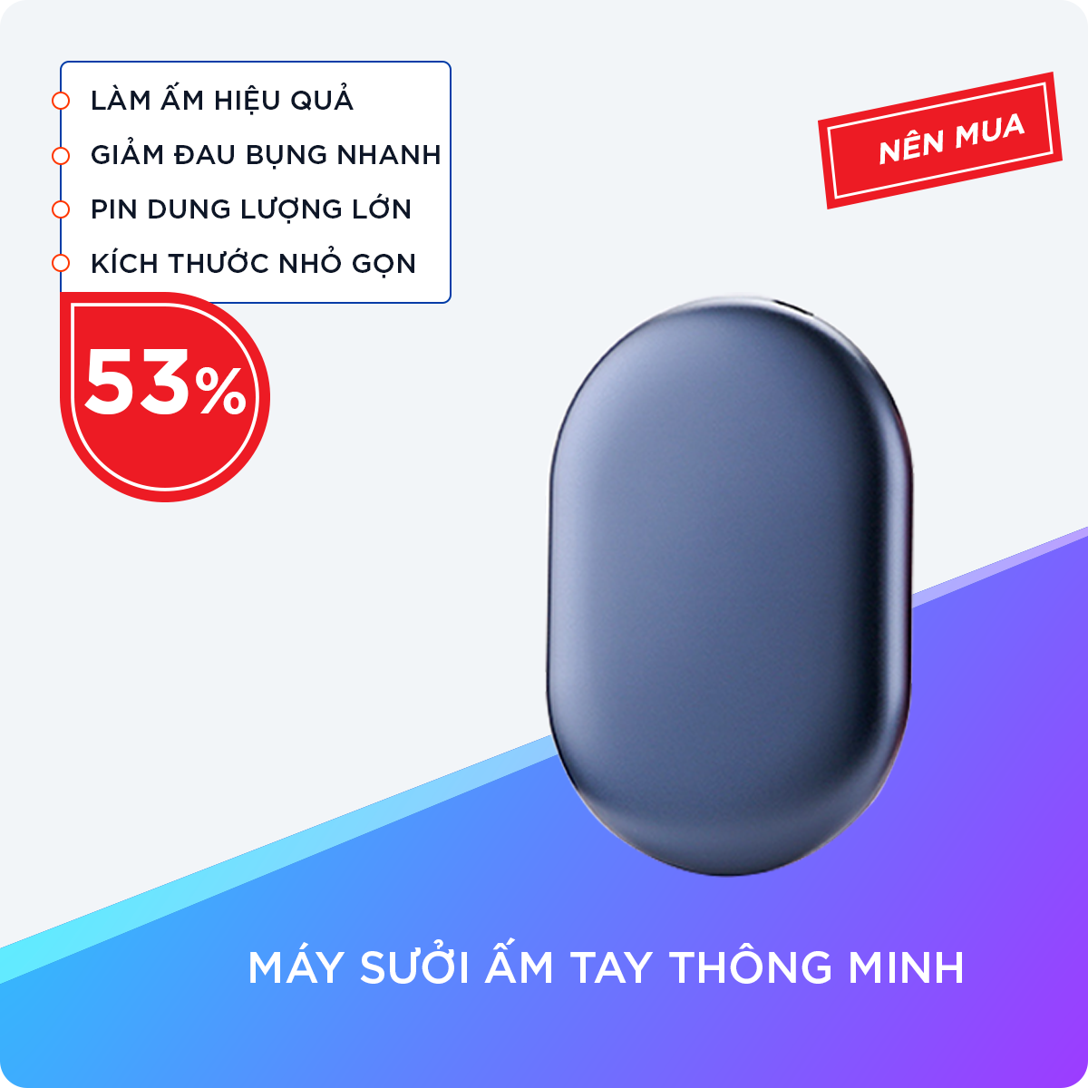 Máy Sưởi Ấm Tay Máy Sưởi Mini Thông Minh Tiện Lợi Thiết Kế Nhỏ Gọn Giúp Sưởi Ấm Tay, Bụng Và Nhiều Vị Trí Khác