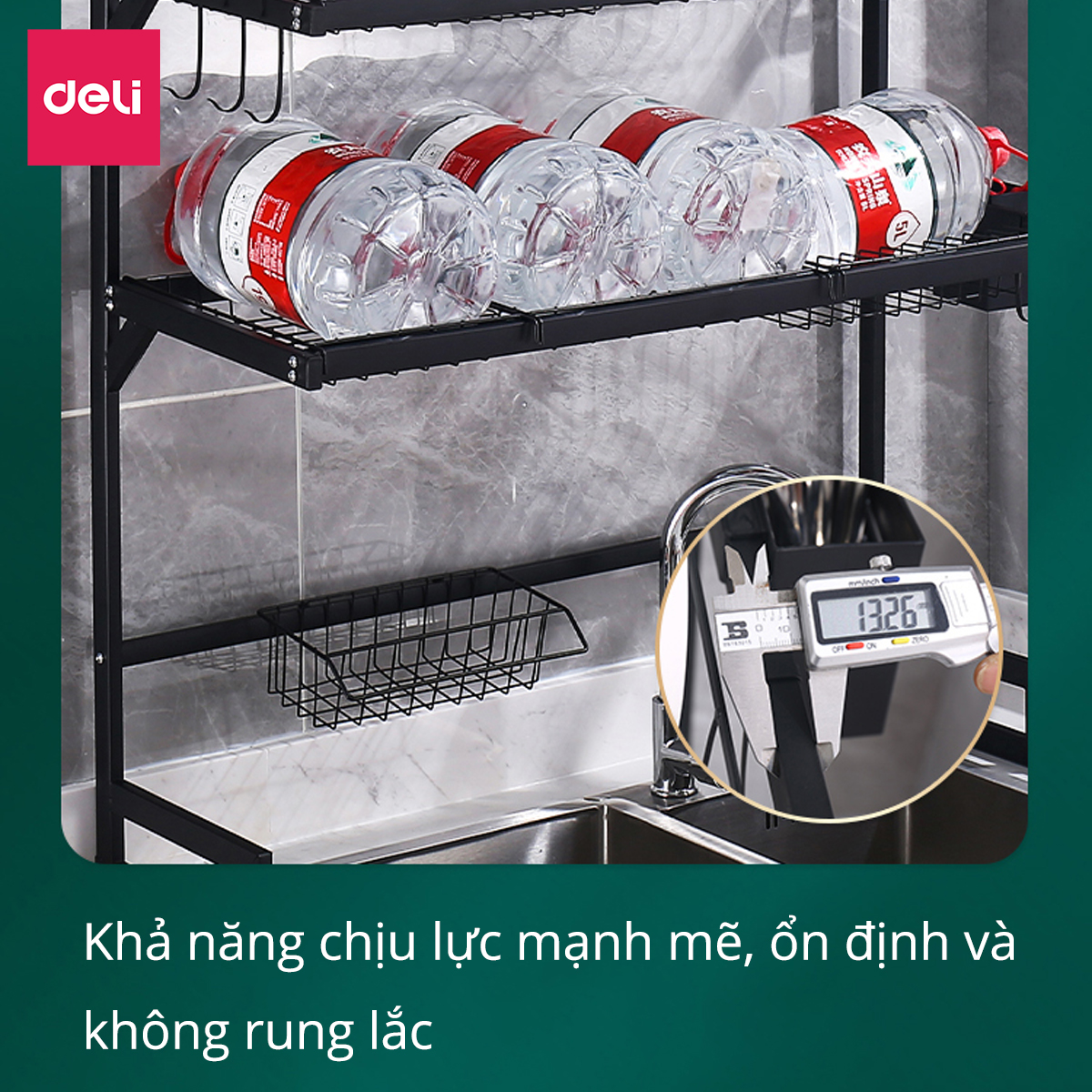 Kệ Chén Bát Nhà Bếp Đa Năng Deli - Chống Xước Sơn Đen Tĩnh Điện Giá Úp Bát Trên Bồn Rửa Ráo Nước - Kèm Các Phụ Kiện Treo Ống đũa, Dao Kéo, Có Thể Kéo Dãn Thông Minh Tuỳ Loại - Nhiều Kích Cỡ - VS700