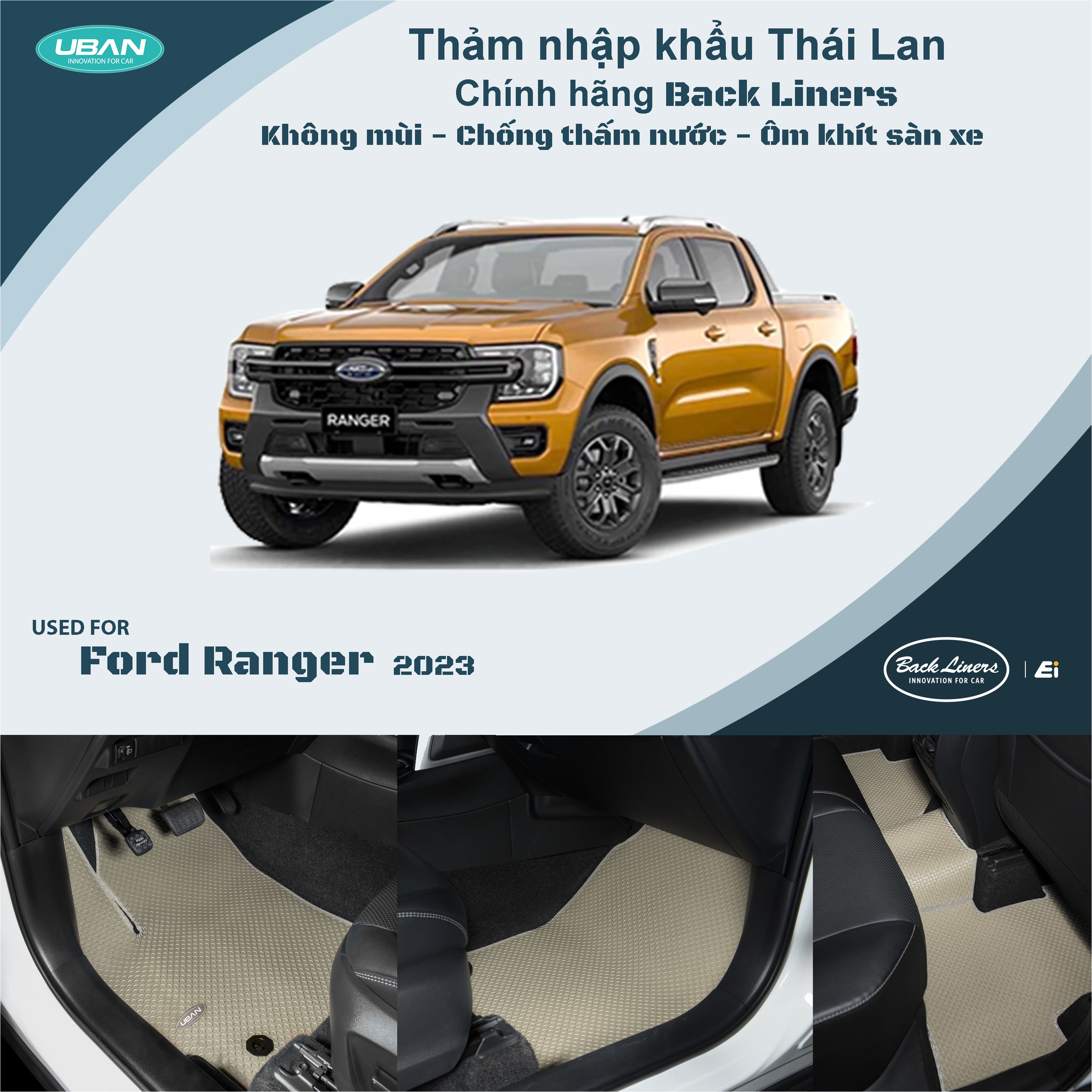 Thảm lót sàn ô tô UBAN cho xe Ford Ranger 2023 - Nhập khẩu Thái Lan