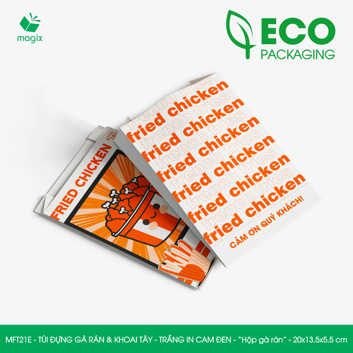 MFT21E - 20x13.5x5.5 cm - 500 Túi giấy MG đựng gà rán và khoai tây chiên, túi đựng thực phẩm