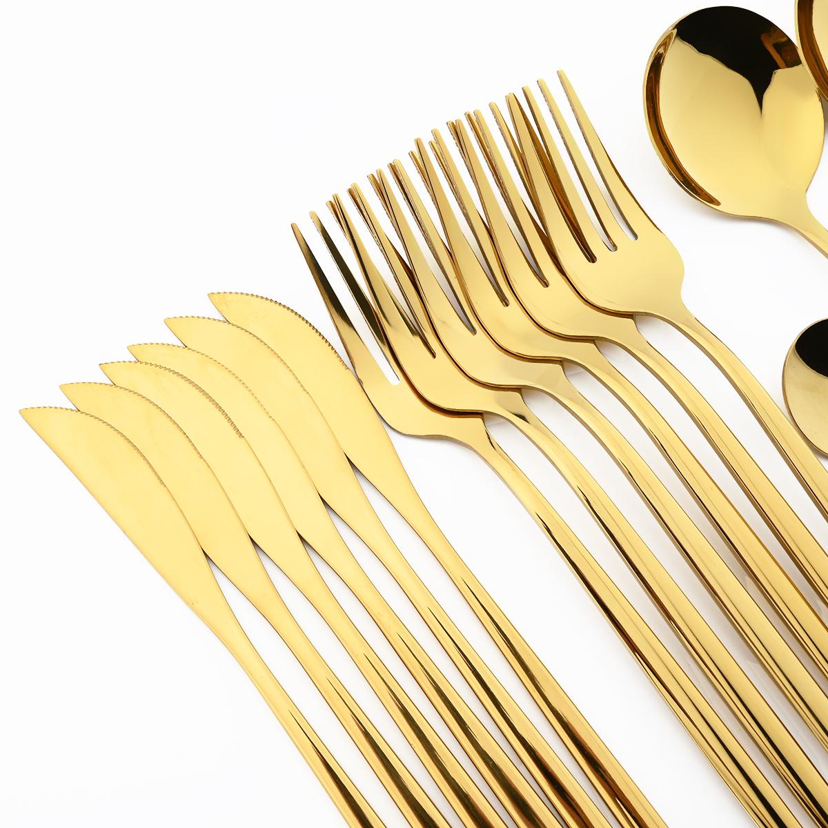 24 Cái/bộ Thép Không Gỉ Ăn Tối Đen Vàng Chén Ăn Bộ Bộ Dao Muỗng Nĩa Thìa Cà Phê Bộ Dao Kéo Nhà Bếp Bộ Đồ Ăn Kiềng Bạc Bộ