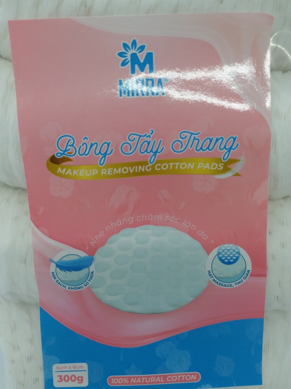 BÔNG TẨY TRANG MIRRA MIẾNG TRÒN HẠT MASSAGE