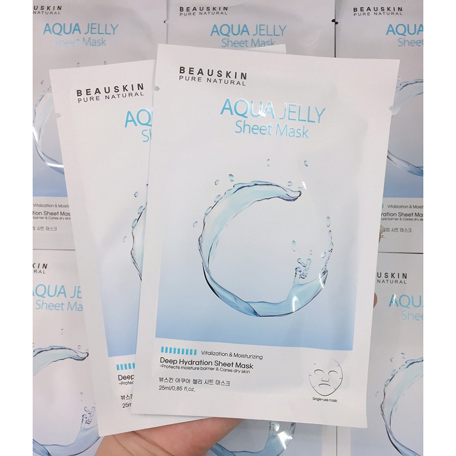 Bộ 10 mặt nạ cấp ẩm sâu Beauskin Aqua Jelly Sheet Mask 10x25ml + Móc khóa