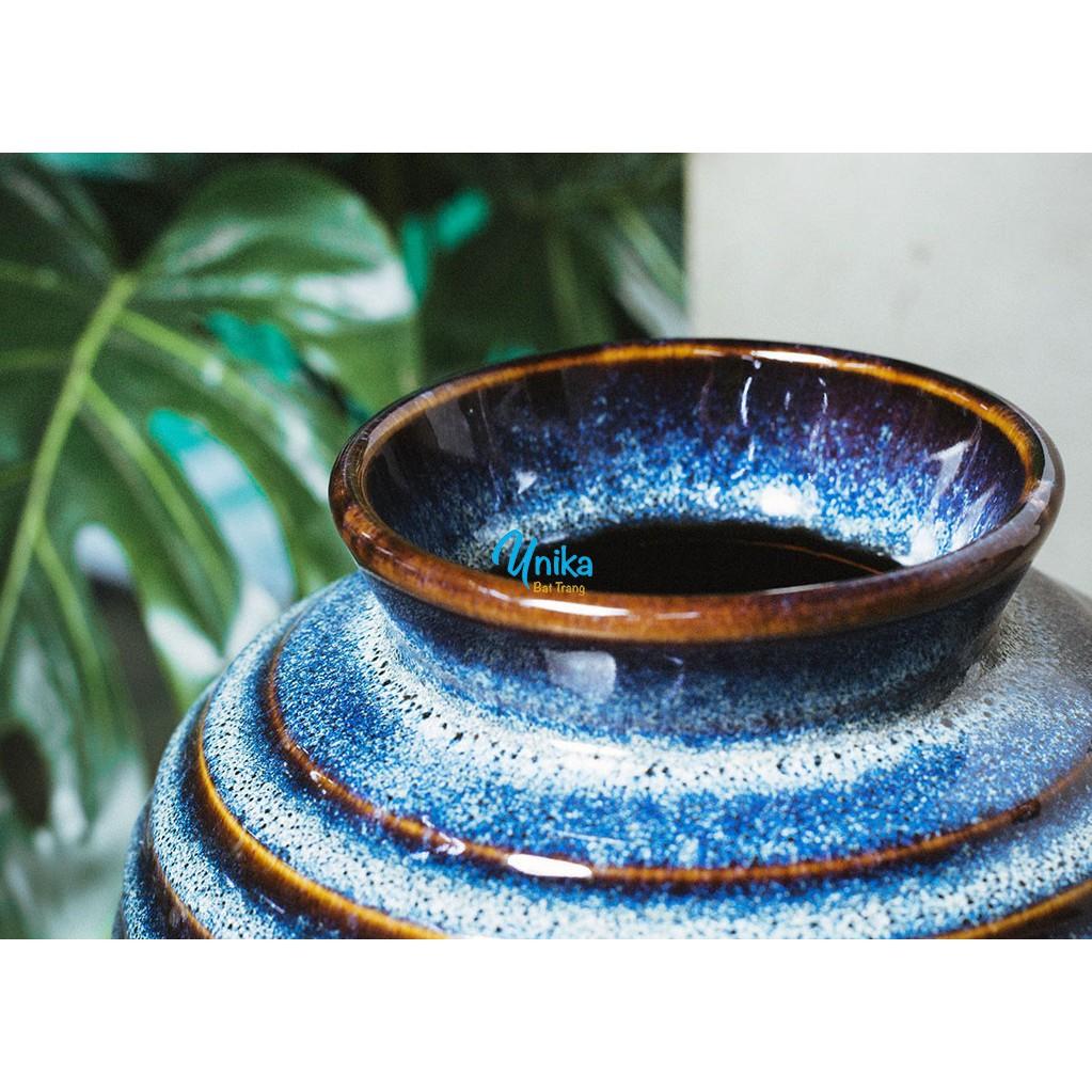 Bình Hoa Sake Tròn Men Xanh Hoả Biến - Gốm Sứ Cao Cấp Bát Tràng