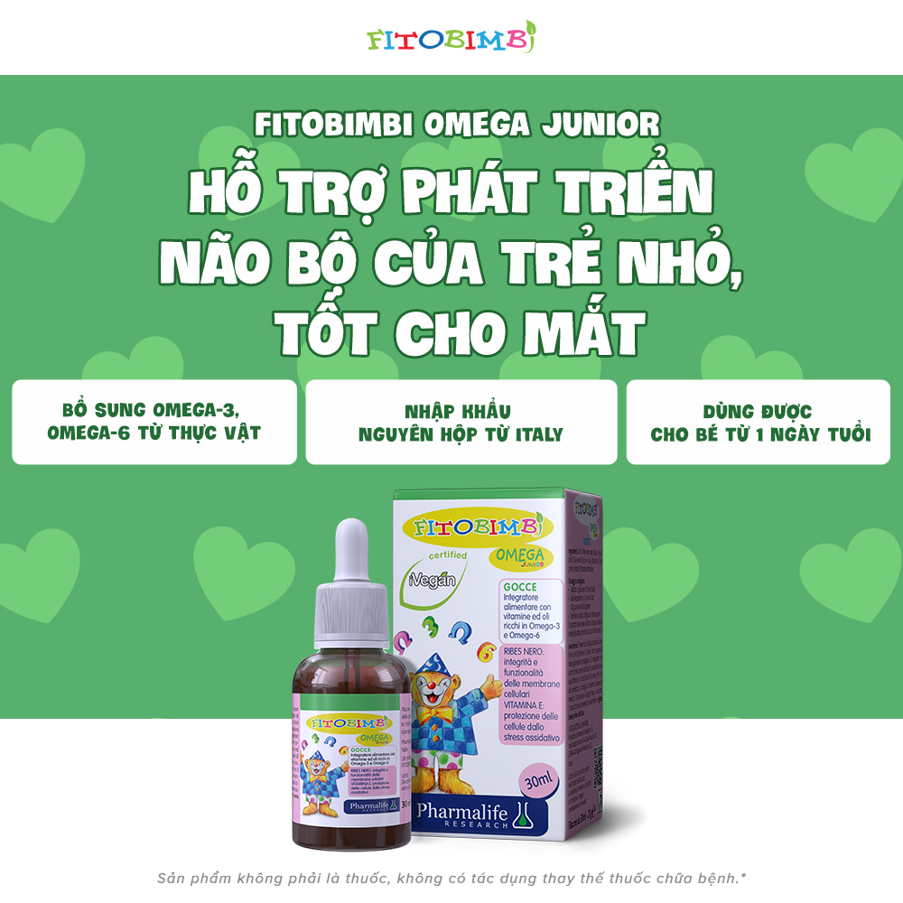 Siro Phát Triển Trí Não Cho Bé FITOBIMBI OMEGA JUNIOR Giúp Trẻ Thông Minh, Sáng Mắt Italia Chai 30ml