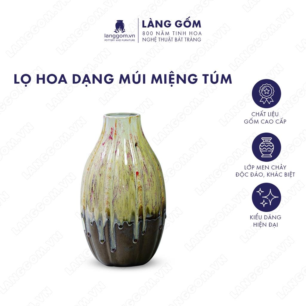 Bình hoa, lọ hoa Gốm sứ Bát Tràng cao cấp Men chảy dạng múi miệng túm dùng làm quà tặng, trang trí - Làng Gốm Bát Tràng