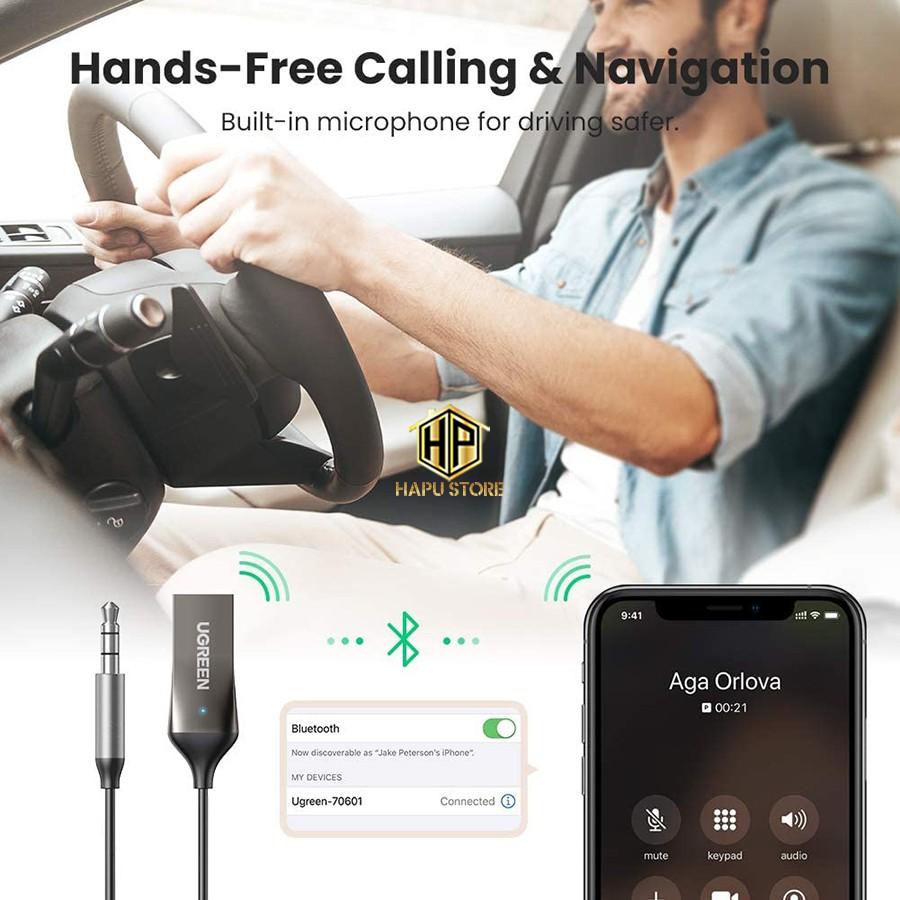 Bộ thu Bluetooth 5.0 Ugreen 70601 tích hợp mic đàm thoại chính hãng - Hàng Chính Hãng
