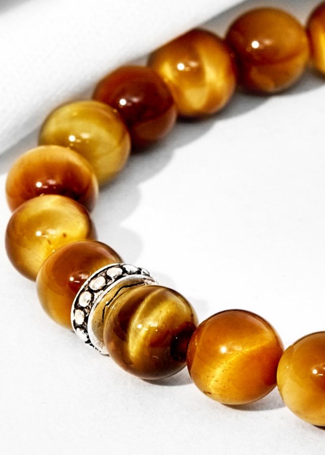Vòng Tay Đá Opal Mắt Hổ Vàng Charm Bạc Thái - Thổ Kim