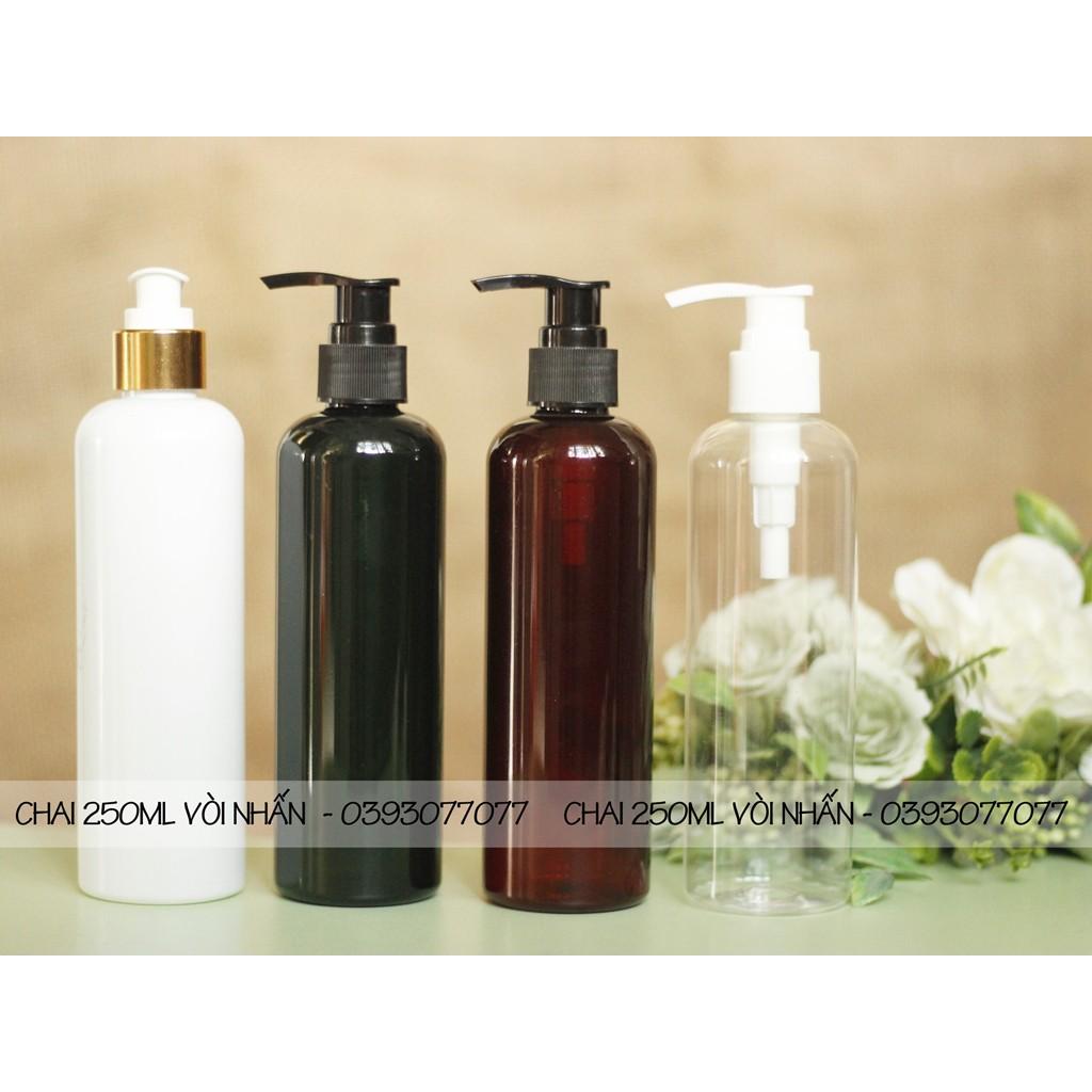 Chai Nhựa Chai 250ML Nâu, Xanh, Trắng vòi nhấn