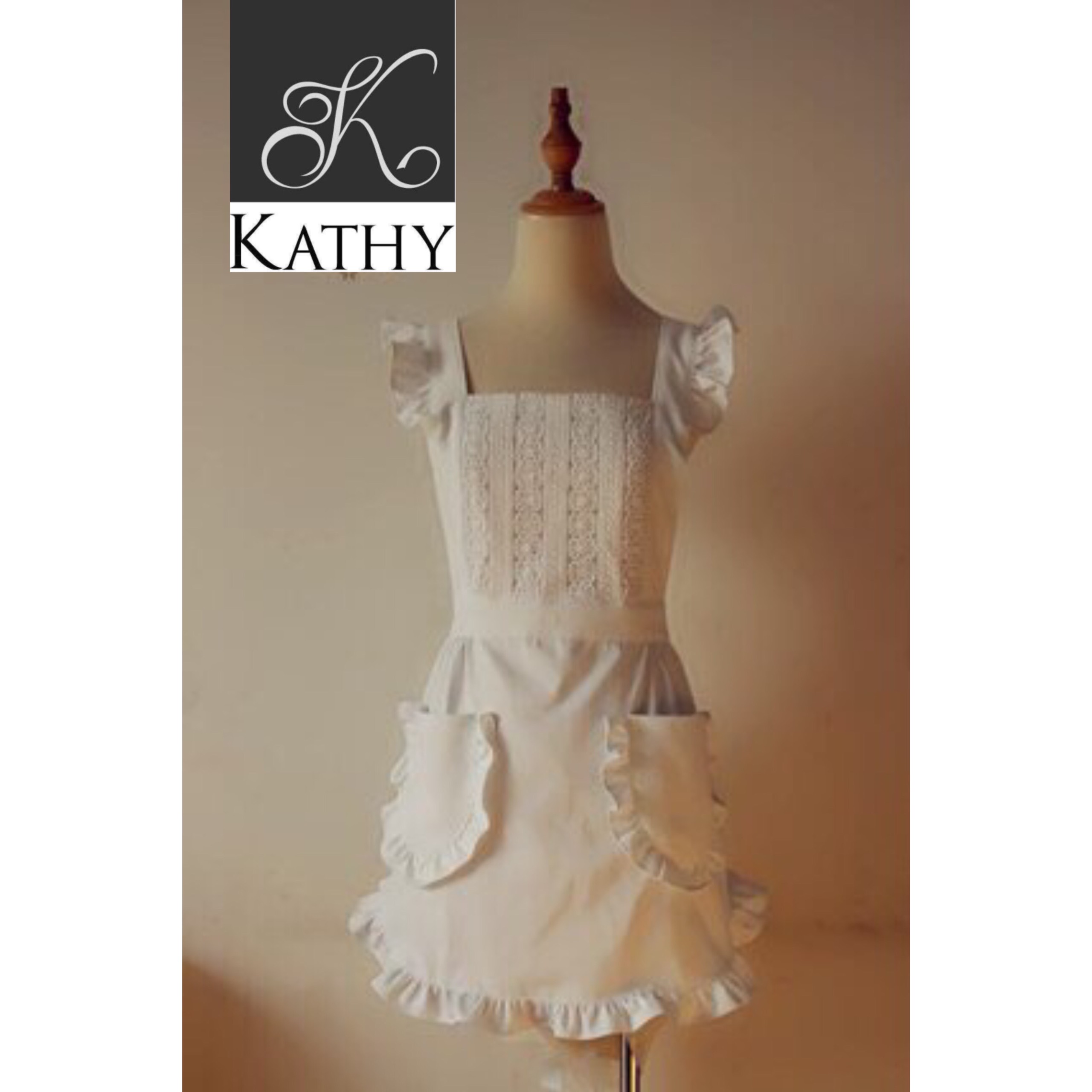 Tạp dề cotton chất dày phối ren màu trắng phong cách Vintage KATHY 7056