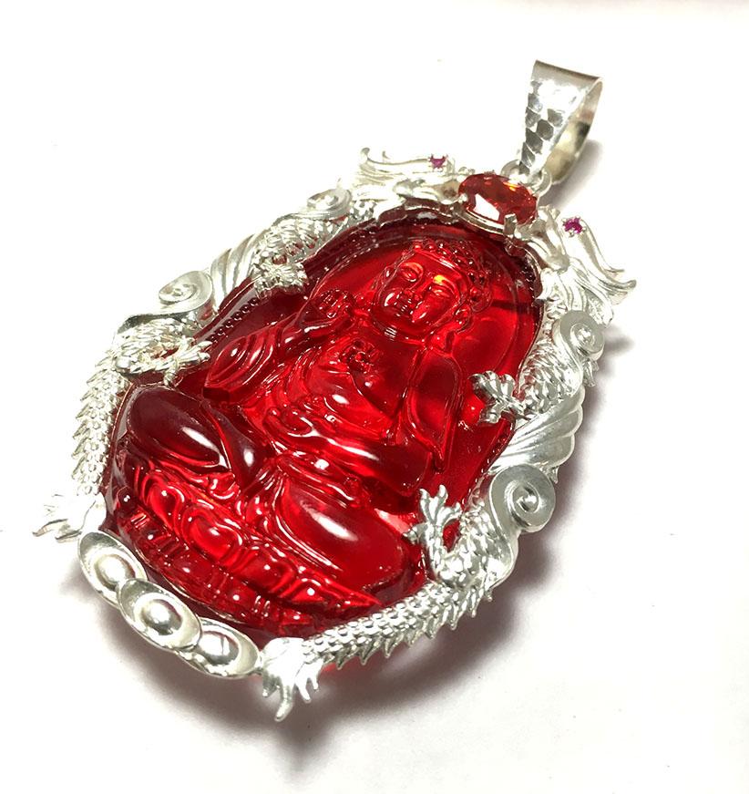 Mặt dây nam bản mệnh ngài ADIDA màu đỏ bọc rồng chầu bạc ta cao cấp cho người tuổi Tuất - Tuổi Hợi Bạc QTJ - MBM11