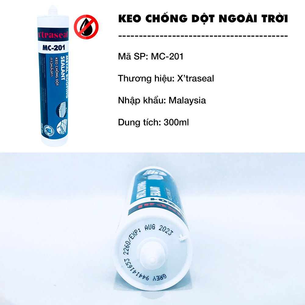 Keo chống dột ngoài trời X’traseal chịu nhiệt chống thấm phủ sơn màu xám MC-201 300ml