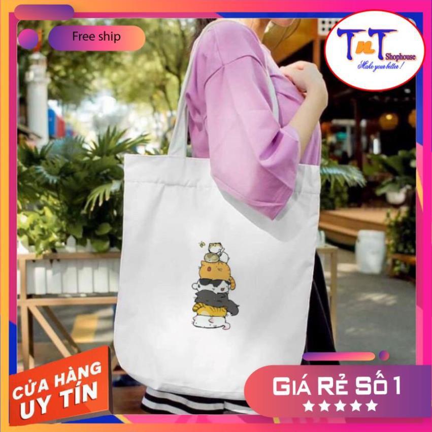 TT03 Túi tote ️ Túi vải Canvas đeo vai phong cách Ulzzang, vải bố form Unisex Vintage