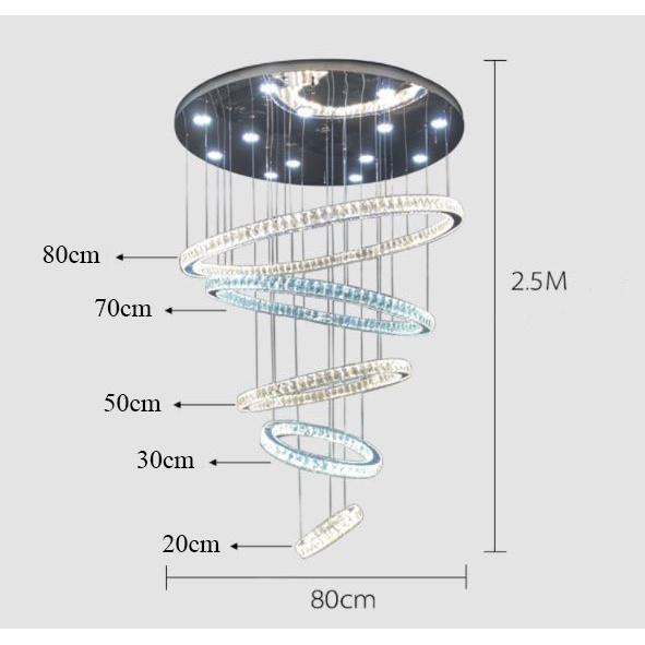 Đèn thả ZINCA cao cấp 5 vòng pha lê - 3 màu ánh sáng - đế đèn tích hợp 10 đèn LED .