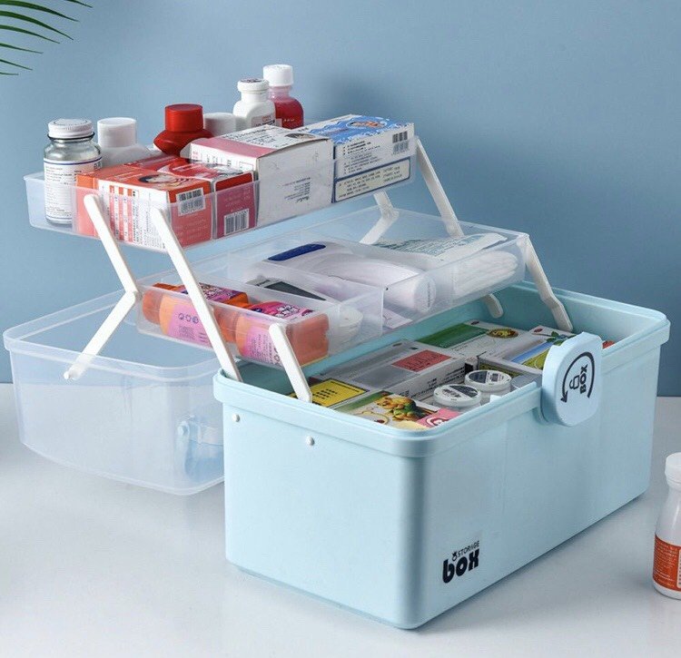 Hộp đựng thuốc và đồ dùng cá nhân cho gia đình 3 tầng gấp gọn Box mẫu mới 2022 - Tủ thuốc mini để bàn khóa xoay hiện đại, nắp nhựa kín trong suốt quan sát bên trong dễ dàng